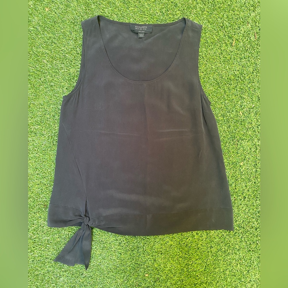 All Saints black silk tank tie sz 6